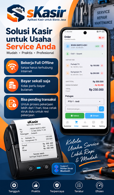 Aplikasi Kasir (POS) sKasir, Cocok Untuk Bisnis Jasa Anda