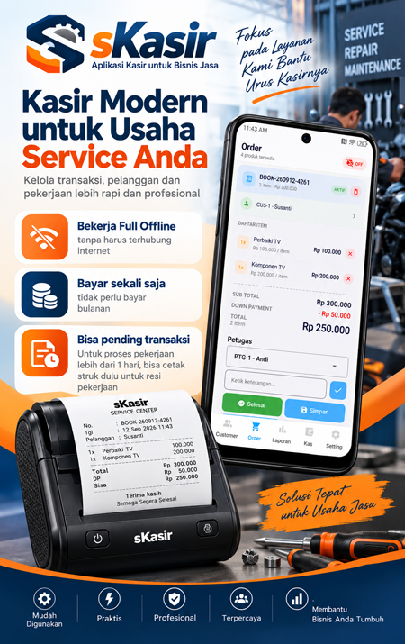 Aplikasi Kasir (POS) sKasir, Cocok Untuk Bisnis Jasa Anda